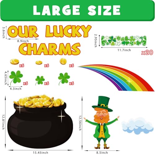 Kepeel St. Patrick’s Day Bulletin Board Set, St. Patrick’s Shamrocks Cutouts Border Clover Leprechaun Rainbow Pot of Gold Classroom Decorations for School Chalkboard Wall Window Party Decor Supplies - Image 2