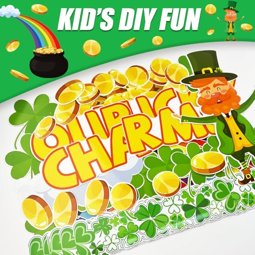 Kepeel St. Patrick’s Day Bulletin Board Set, St. Patrick’s Shamrocks Cutouts Border Clover Leprechaun Rainbow Pot of Gold Classroom Decorations for School Chalkboard Wall Window Party Decor Supplies - Image 3