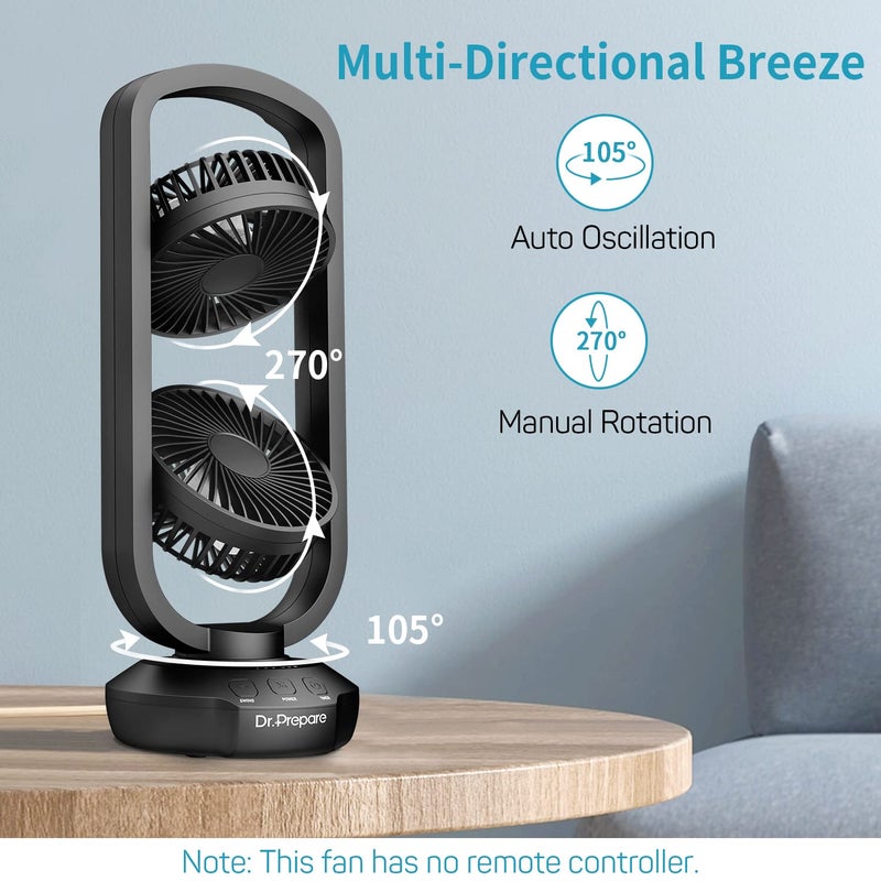 Dr. Prepare DR.PREPARE Small Tower Fan Oscillating Table Fans with 270Â° Tilt, 105Â° Oscillating, 3 Speeds and 3 Auto-Off Timer, Portable USB Powered Desk Fan for Bedroom Office Home Desk, Powerful Airflow 15 Inch - Image 3