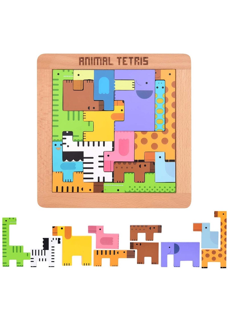 SYOSI ألغاز خشبية للأطفال الصغار ألعاب حيوانات كتل خشب الزان ألعاب تعليمية مونتيسوري للأطفال بعمر 3 سنوات مطابقة الأشكال لغز خشبي ثلاثي الأبعاد - Image 1