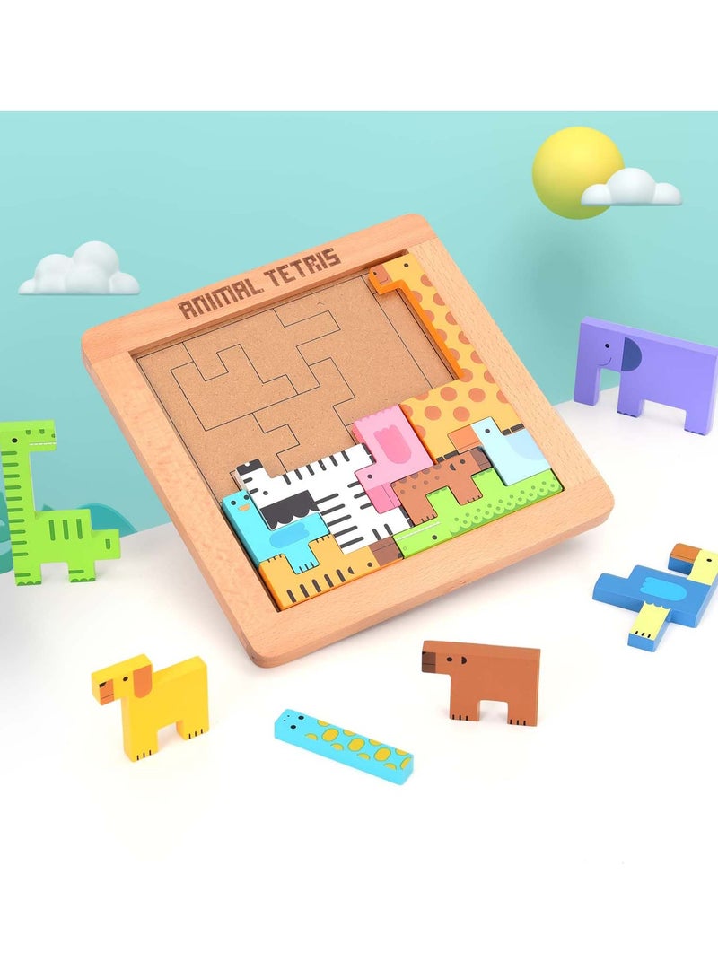 SYOSI ألغاز خشبية للأطفال الصغار ألعاب حيوانات كتل خشب الزان ألعاب تعليمية مونتيسوري للأطفال بعمر 3 سنوات مطابقة الأشكال لغز خشبي ثلاثي الأبعاد - Image 2