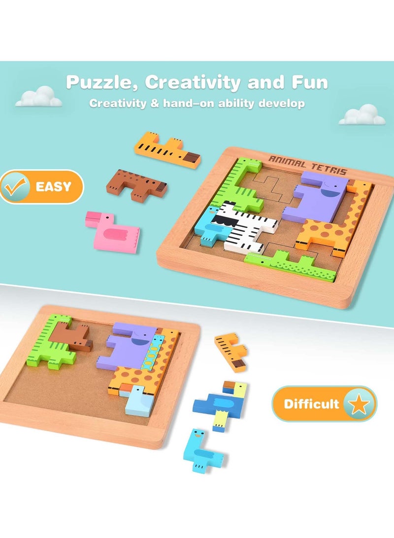 SYOSI ألغاز خشبية للأطفال الصغار ألعاب حيوانات كتل خشب الزان ألعاب تعليمية مونتيسوري للأطفال بعمر 3 سنوات مطابقة الأشكال لغز خشبي ثلاثي الأبعاد - Image 5
