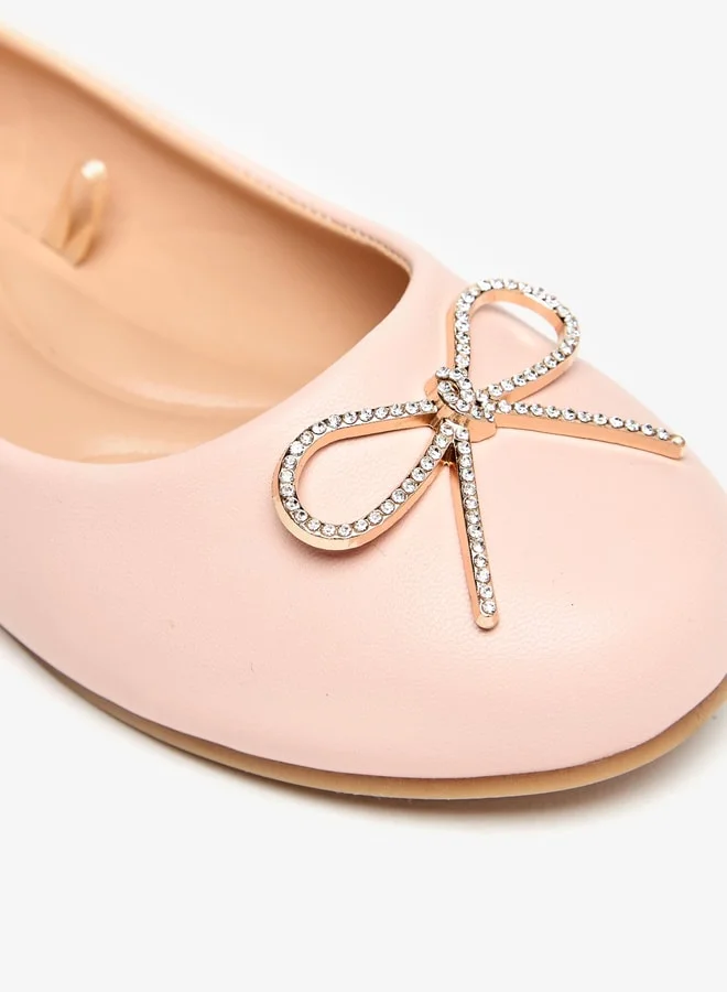MISSY Girls Bow Accent Slip-On Round Toe Ballerina Shoes