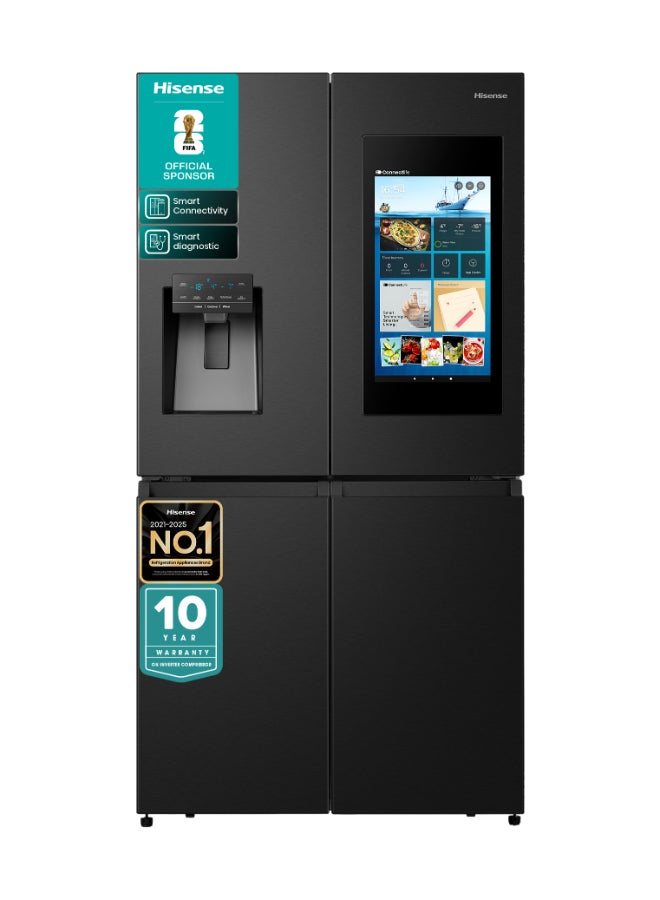 Hisense Gross 759L/Net 760L Cross Door Refrigerator Fridge RQ760N4IF1, TFT Screen, Ice& Water Despneser, Smart Connectivity, Smart Diagnostic, Shopping List Function, Food Inventory Monitor, Impressive Recipes Function, Albums, Message Board, Screen Shareing, Premium Flat Door Design,Triple Cooling Zone, Antibacterial Guard, Inverter RQ760N4IF1 black - Image 1