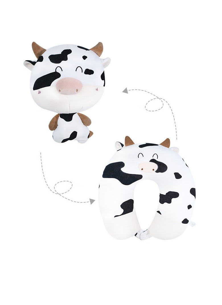 KASTWAVE Cow Pillow, U-shaped Pillow, Neck Pillow, Cartoon Cow Pillow, Deformed Pillow, Pillow, Neck Pillow, 2-in-1 Travel Pillow Convertible Kids Neck Pillow, for Airplane Traveling Sleeping (Bull)  - Image 1