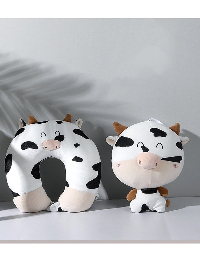 KASTWAVE Cow Pillow, U-shaped Pillow, Neck Pillow, Cartoon Cow Pillow, Deformed Pillow, Pillow, Neck Pillow, 2-in-1 Travel Pillow Convertible Kids Neck Pillow, for Airplane Traveling Sleeping (Bull)  - Image 2