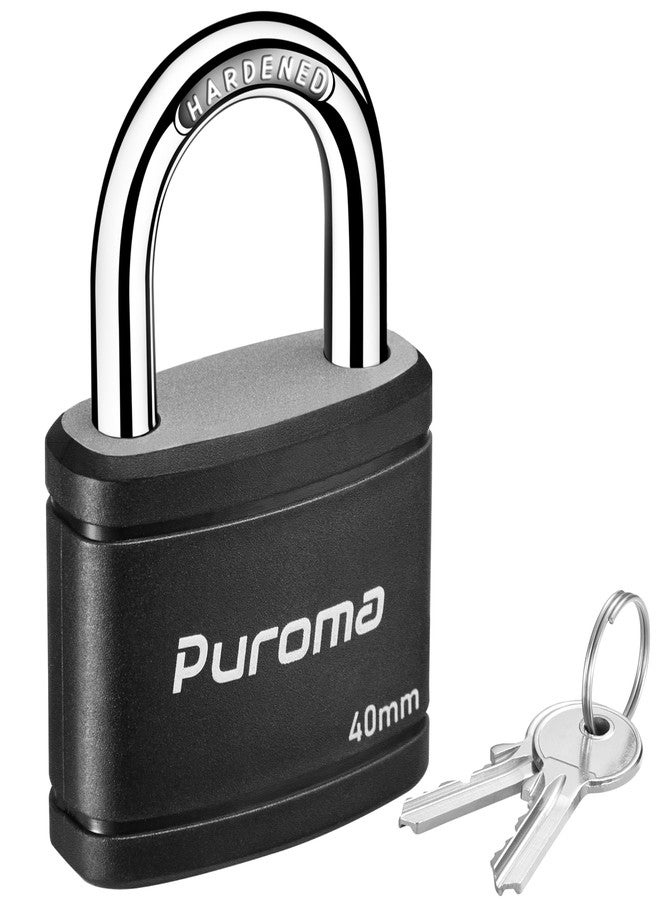 Puroma Keyed Padlock with 2 Keys Alike, 1.1 Inch Locker Lock 40mm Heavy-Duty Locks for Gate Fence Hasp Cabinet Toolbox School Gym Locker (Black) - Image 1