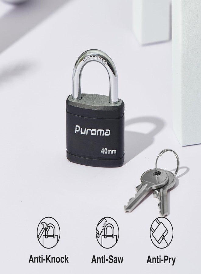Puroma Keyed Padlock with 2 Keys Alike, 1.1 Inch Locker Lock 40mm Heavy-Duty Locks for Gate Fence Hasp Cabinet Toolbox School Gym Locker (Black) - Image 5