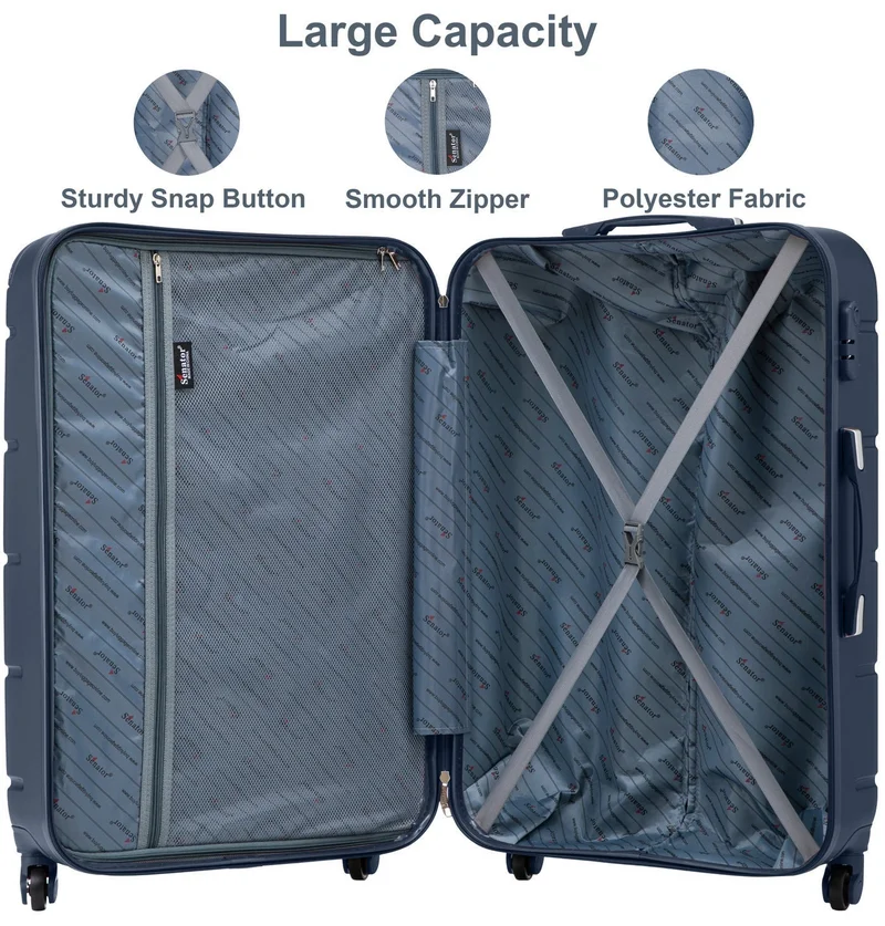 Senator Navy Blue Hard Case Travel Bags Trolley Luggage Set of 4 ABS Lightweight Suitcase with 4 Spinner Wheels A1012, Navy Blue  | Best Price UAE