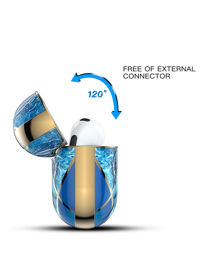 Ozone - حافظة لجهاز Airpods Pro الجيل الثاني، غطاء صلب مقاوم للصدمات بلمسة نهائية لامعة من الرخام بالكامل مع سلسلة مفاتيح - أزرق - Image 1