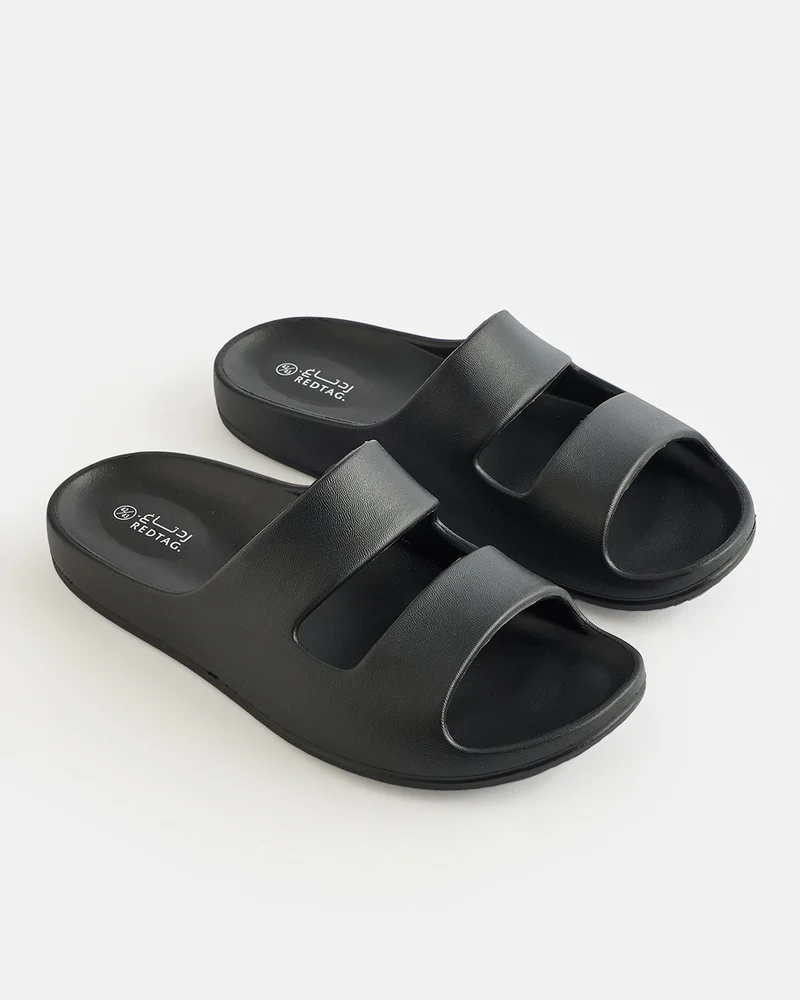 REDTAG Men Black Plain Moulded Slides