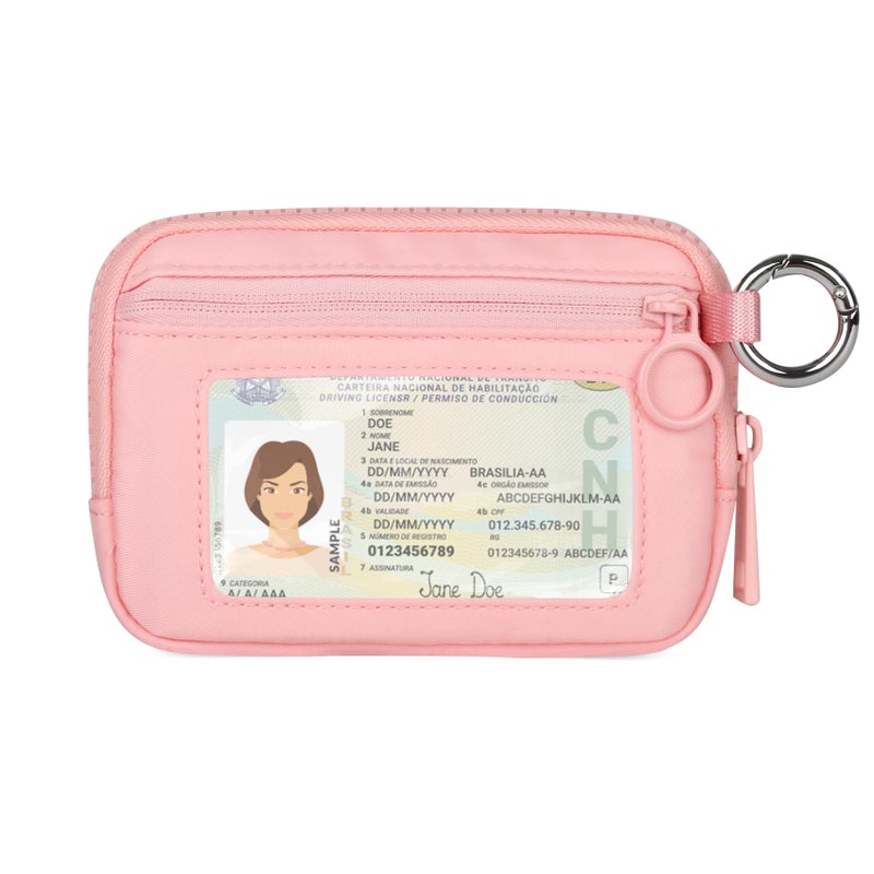 Didida The Iris Wallet Zip Card Case with ID Window Purses for Women Coin Purse with Zipper Mini Portable Keychain Wallet, Pink - Image 1