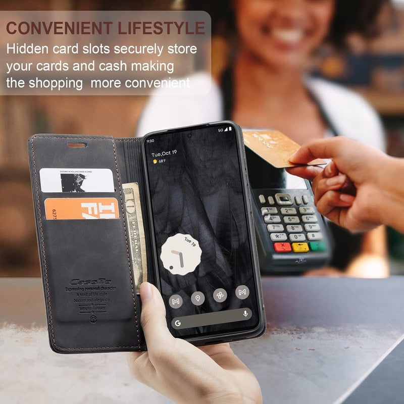 Cracedily for Google 8 Pro Case, Flip Wallet Leather Case with Card Holder Magnetic Closure Shockproof Kickstand Protective Phone Cases Cover for Google 8 Pro,Black - Image 3