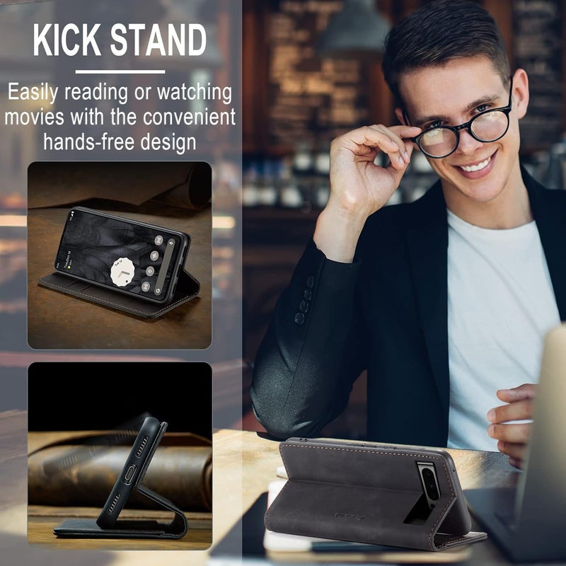 Cracedily for Google 8 Pro Case, Flip Wallet Leather Case with Card Holder Magnetic Closure Shockproof Kickstand Protective Phone Cases Cover for Google 8 Pro,Black - Image 4
