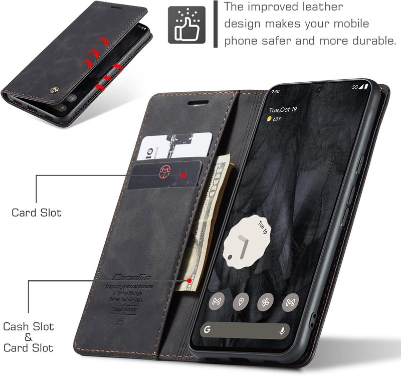 Cracedily for Google 8 Pro Case, Flip Wallet Leather Case with Card Holder Magnetic Closure Shockproof Kickstand Protective Phone Cases Cover for Google 8 Pro,Black - Image 2