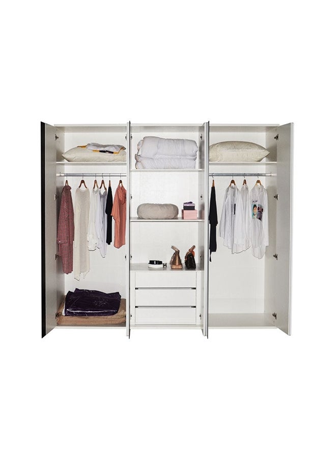 DANUBE HOME Palomeze 6 Door Wardrobe Extra Sturdy Closet Clothes Storage Cupboard Modern Design Space Saving Cabinet For Bedroom L 240 x W 60 x H 220 Cm White / Black  - Image 3