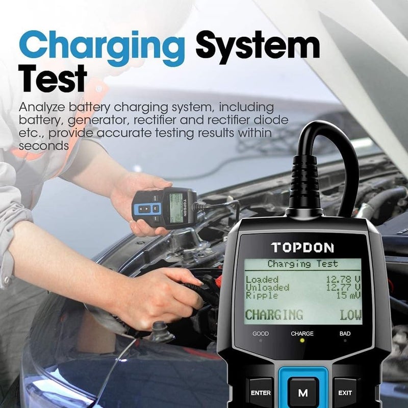 Topdon Car Battery Tester BT100, 12 V Battery Tester Car with 100-2000 CCA Battery Test Crank Test Charging System Test for Car ATV SUV Car Truck Boat - Image 5