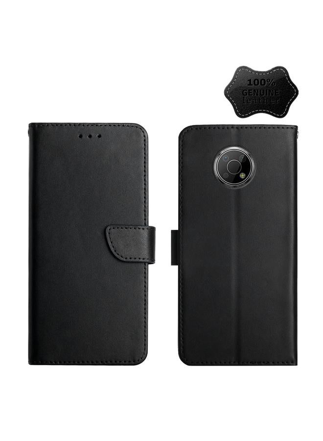 اس-توب جراب لهاتف Nokia G300 مصنوع من الجلد الطبيعي مقاوم لبصمات الأصابع، قابل للطي أفقيًا - Image 1