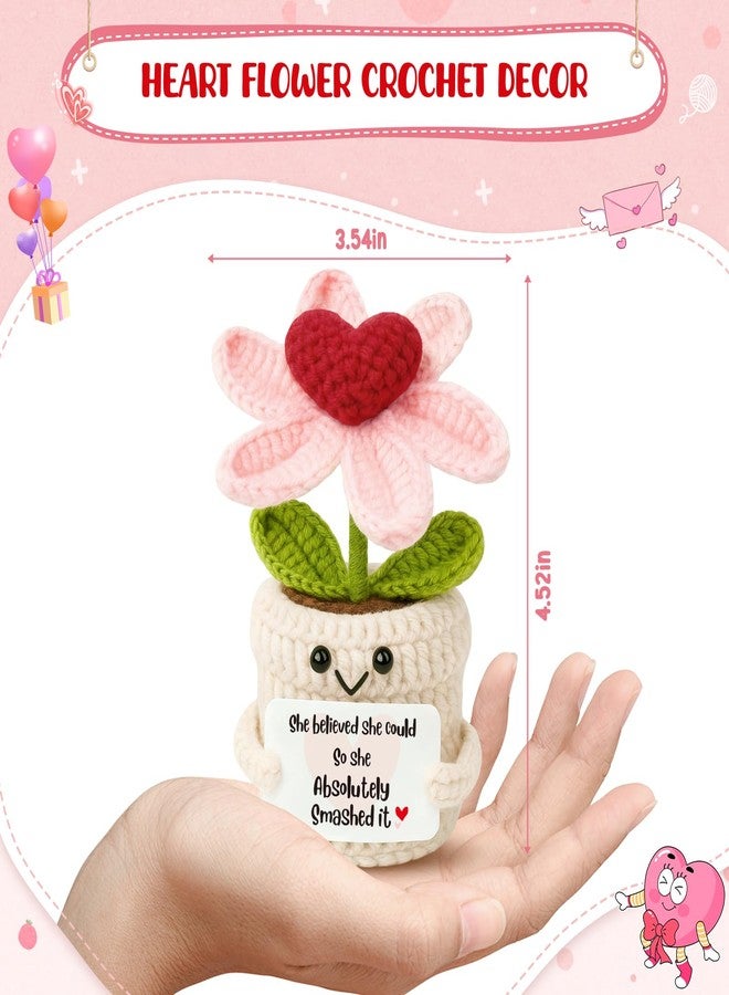 Frabaca Crochet Heart Flower Plush - Cute Desk Decor with Positive Message - Appreciation Gift for Women, Friends, Coworkers - Handmade Mini Plant for Home or Office Decoration - Image 2