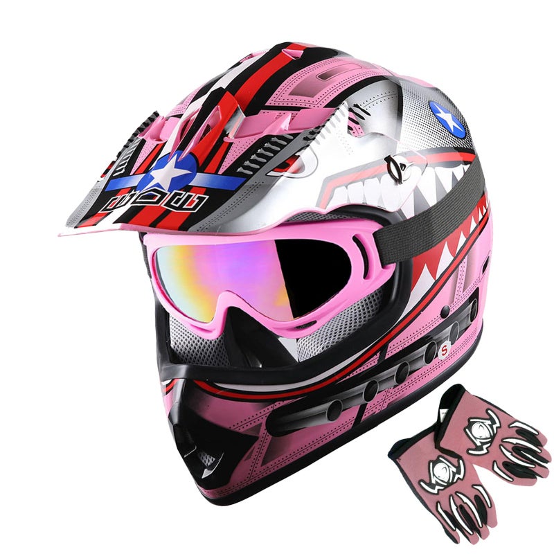1Storm Youth Motocross Helmet Kids Motorcycle Bike Helmet Shark Pink  Goggles  MG Youth Pink Glove Bundle