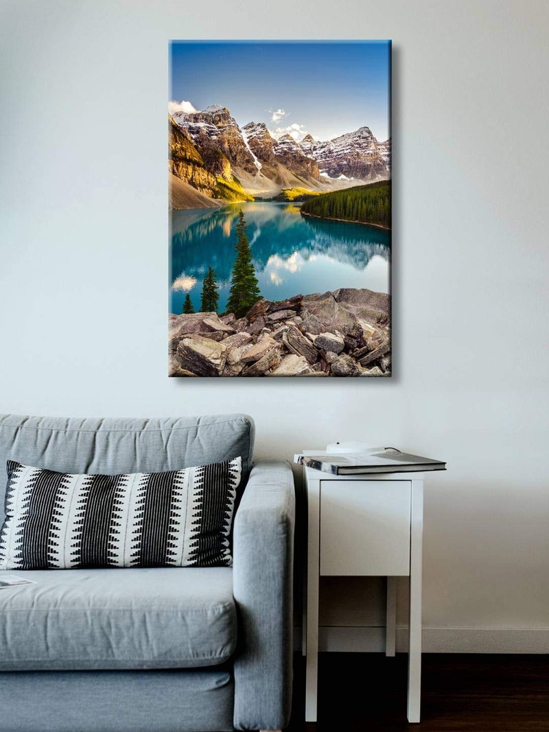 999Store Wooden Stretched Framed wall hangings painting paintings for living room big size scenery with frames art frame bed dcor home Lake and Mountain Range at Sunset Wall canvas modern stylish hanging Canvas 18X30 Inches Strectched Canvas FLPSZ131072017046