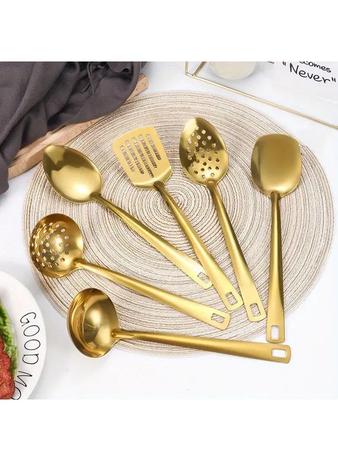 6 Piece Silvery Stainless Steel Kitchen Utensil Set Soup Spoon Strainer Spatula - Image 2