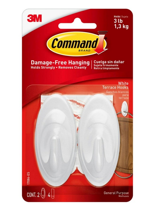 كوماند خطافات Command White Terrace، خطافان مع 4 شرائط Command، تتحمل حتى 3 أرطال، خطافات حائط معلقة خالية من التلف مع شرائط لاصقة، خطافات حائط بدون أدوات لتعليق الزخارف في أماكن المعيشة - Image 1