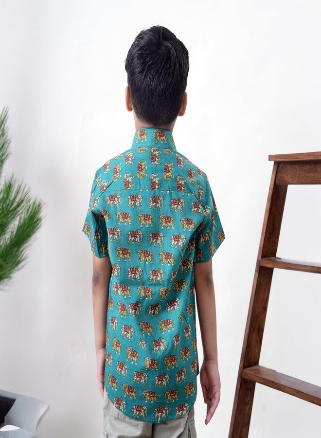Chipmonk Boy's Pure Cotton Elephant Print Half Sleeves Shirt | Kids Regular Fit Shirt for Party & Casual Wear (Green, 6-12 Months) - Image 5