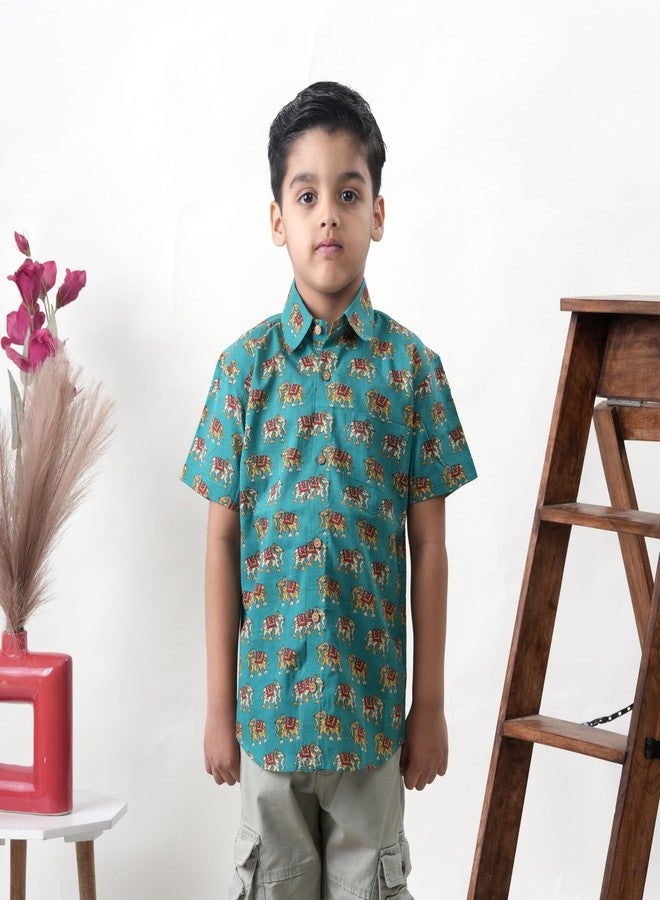 Chipmonk Boy's Pure Cotton Elephant Print Half Sleeves Shirt | Kids Regular Fit Shirt for Party & Casual Wear (Green, 6-12 Months) - Image 3