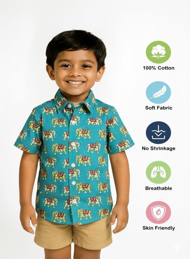 Chipmonk Boy's Pure Cotton Elephant Print Half Sleeves Shirt | Kids Regular Fit Shirt for Party & Casual Wear (Green, 6-12 Months) - Image 2