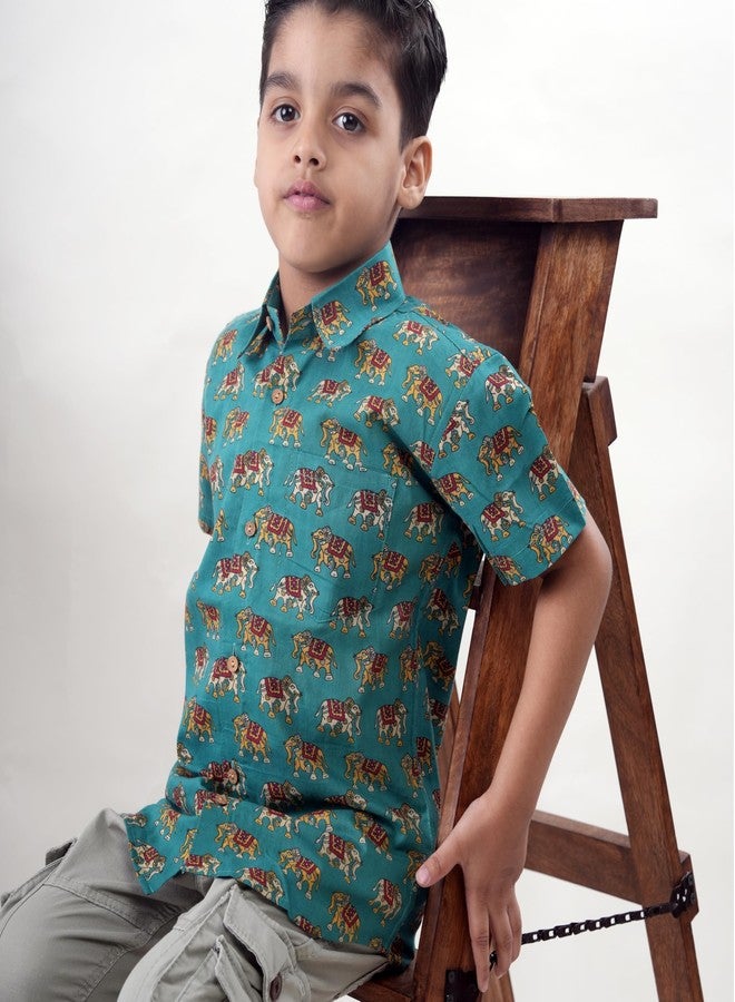 Chipmonk Boy's Pure Cotton Elephant Print Half Sleeves Shirt | Kids Regular Fit Shirt for Party & Casual Wear (Green, 6-12 Months) - Image 4