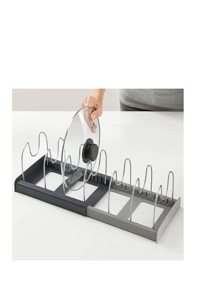 منظم رف لأغطية حلل الطهي والمقالي للمطبخ مكون من 7 طبقات قابل للتعديل من الفولاذ المقاوم للصدأ مع طريقتين للتركيب بنفسك لدولاب المطبخ، رف تخزين معلق على الطاولة - طول قابل للتوسيع  متعدد الالوان - Image 2