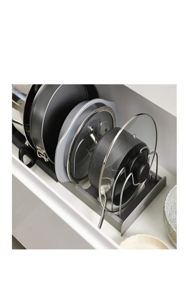 منظم رف لأغطية حلل الطهي والمقالي للمطبخ مكون من 7 طبقات قابل للتعديل من الفولاذ المقاوم للصدأ مع طريقتين للتركيب بنفسك لدولاب المطبخ، رف تخزين معلق على الطاولة - طول قابل للتوسيع  متعدد الالوان - Image 4