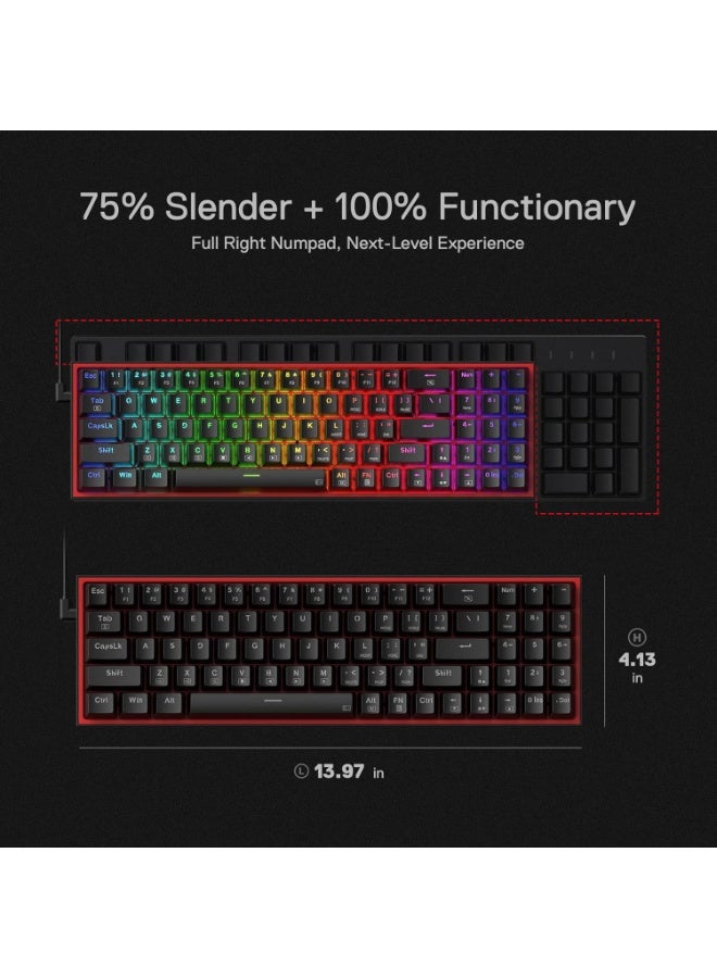 K628 Pollux 75% Wired RGB Gaming Keyboard, Compact 78 Keys Mechanical Keyboard with Hot-Swappable Switches, 100% Hot-Swap Socket, Free-Mod Plate Mounted PCB, Dedicated Arrow Keys & Numpad, Red - Image 3