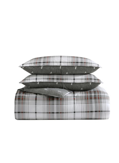 Eddie Bauer  Queen Comforter Set Reversible Cotton Bedding with Matching Shams Plaid Home Decor for All Seasons Alder GreyRed Queen