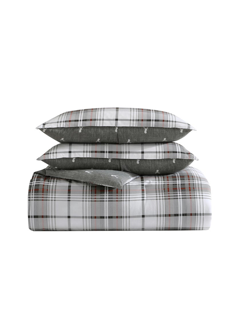 Eddie Bauer Eddie Bauer  Queen Comforter Set Reversible Cotton Bedding with Matching Shams Plaid Home Decor for All Seasons Alder GreyRed Queen 