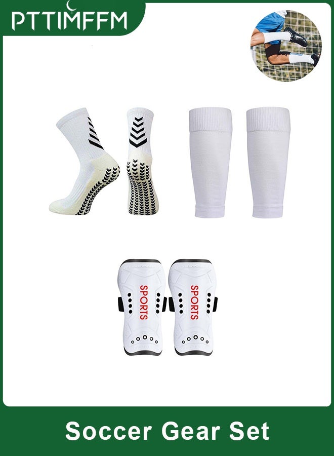 PTTIMFFM 3-Piece Soccer Protection Gear Set with Anti-Slip Grip Socks, Compression Shin Sleeves & Impact-Resistant Shin Guards for Training and Match Play - Image 1