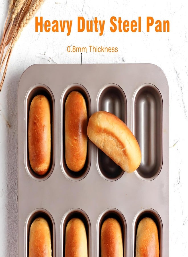 DWWTKL 8-Cavity Nonstick Hot Dog Bun Pan Heavy Duty Steel Baking Mini Hotdog Bun Pans for Bread Muffin Cake Mini Baguette Hamburgers Sandwich Mold - Image 3