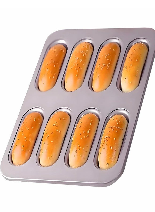 DWWTKL 8-Cavity Nonstick Hot Dog Bun Pan Heavy Duty Steel Baking Mini Hotdog Bun Pans for Bread Muffin Cake Mini Baguette Hamburgers Sandwich Mold - Image 1