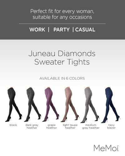 MeMoi Juneau Diamonds Cotton Tights for Women, Cozy and Elegant Sweater Tights - Sizes Small to X-Large, Black, L-XL - Image 2
