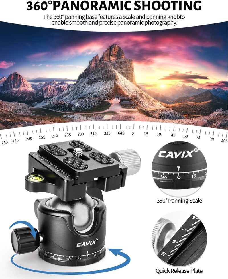 CAVIX Ball Head Mount, 36mm Ball Head Camera Tripod Head with 1/4“ Arca Swiss Quick Release Plate for Tripod, Monopod, DSLR, Camera,Load 33lb/15kg - Image 5