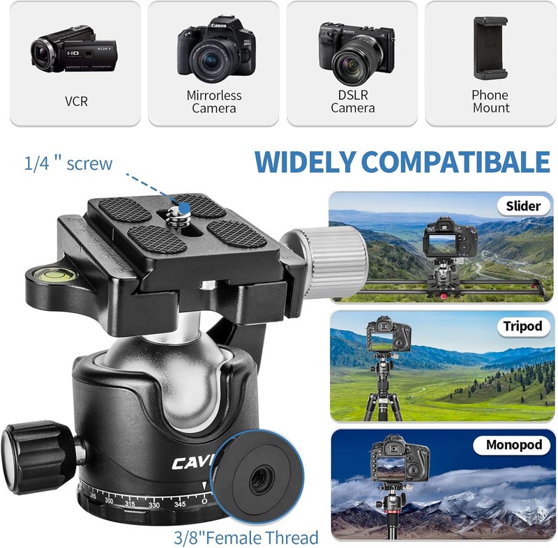 CAVIX Ball Head Mount, 36mm Ball Head Camera Tripod Head with 1/4“ Arca Swiss Quick Release Plate for Tripod, Monopod, DSLR, Camera,Load 33lb/15kg - Image 3