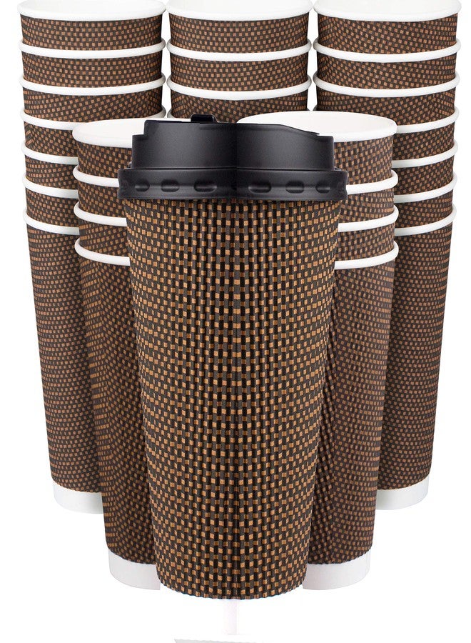 Promora Brown Disposable Coffee Cups With Lids 16 oz, Premium Insulated Paper Ripple Cups for Hot Coffee, Paper Coffee Cup with Lids (80 Pack) - Image 1
