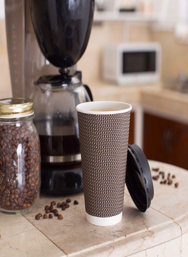 Promora Brown Disposable Coffee Cups With Lids 16 oz, Premium Insulated Paper Ripple Cups for Hot Coffee, Paper Coffee Cup with Lids (80 Pack) - Image 4