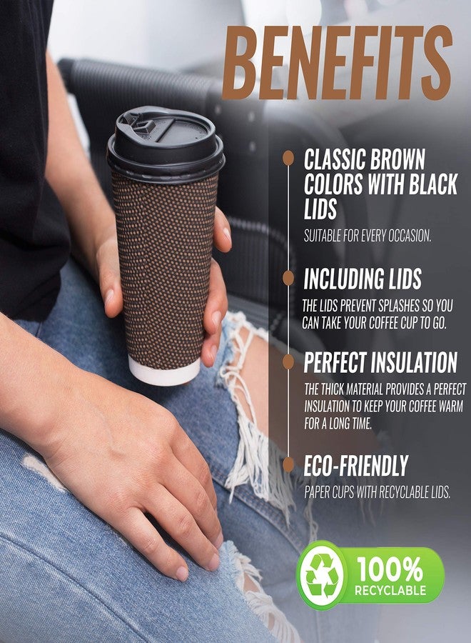 Promora Brown Disposable Coffee Cups With Lids 16 oz, Premium Insulated Paper Ripple Cups for Hot Coffee, Paper Coffee Cup with Lids (80 Pack) - Image 5