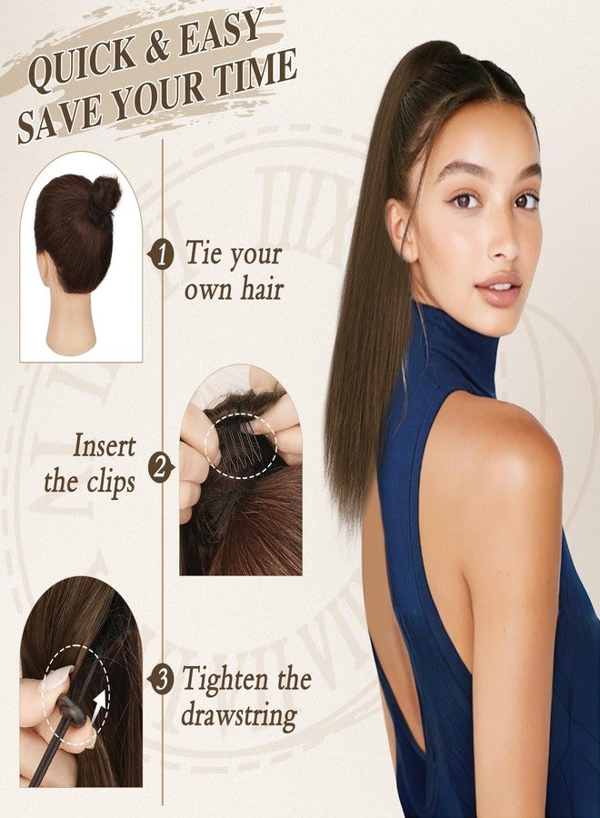 بارسدار وصلة شعر ذيل حصان من بارسدار - وصلات شعر ذيل حصان قصيرة مستقيمة بطول 16 بوصة برباط للنساء، وصلات شعر ذيل حصان صناعية ناعمة بمشابك، وصلات شعر ذيل حصان صناعية يومية - لون بني شوكولاتة مختلط - Image 5