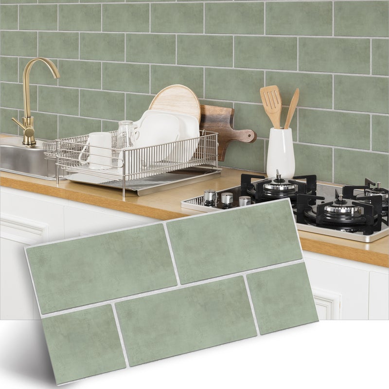 Alwayspon Vinyl Floor Wall Tile Sticker NonSlip Sticky Back Tile Decals for Kitchen Bathroom SelfAdhesive Peel and Stick PVC Floor Sticker DIY Sage Green30x15cm12x6inch 24Pcs Set 