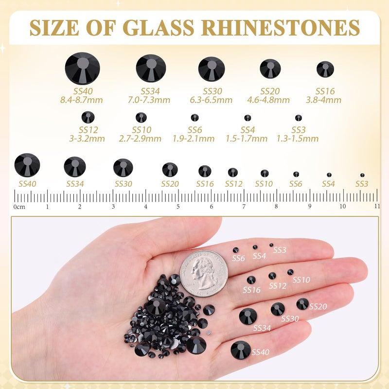 BELLEBOOST 2000PCS SS12/3mm Glass Crystal Rhinestones (Jet Black), Bedazzling Flatback Rhinestones for Crafting DIY Crafts Nail Art Makeup Decoration, Gems Diamond Charms for Tumbler Shoes Clothing Mug - Image 3