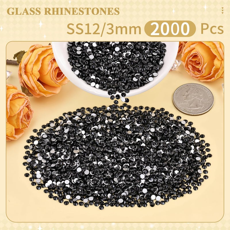 BELLEBOOST 2000PCS SS12/3mm Glass Crystal Rhinestones (Jet Black), Bedazzling Flatback Rhinestones for Crafting DIY Crafts Nail Art Makeup Decoration, Gems Diamond Charms for Tumbler Shoes Clothing Mug - Image 2