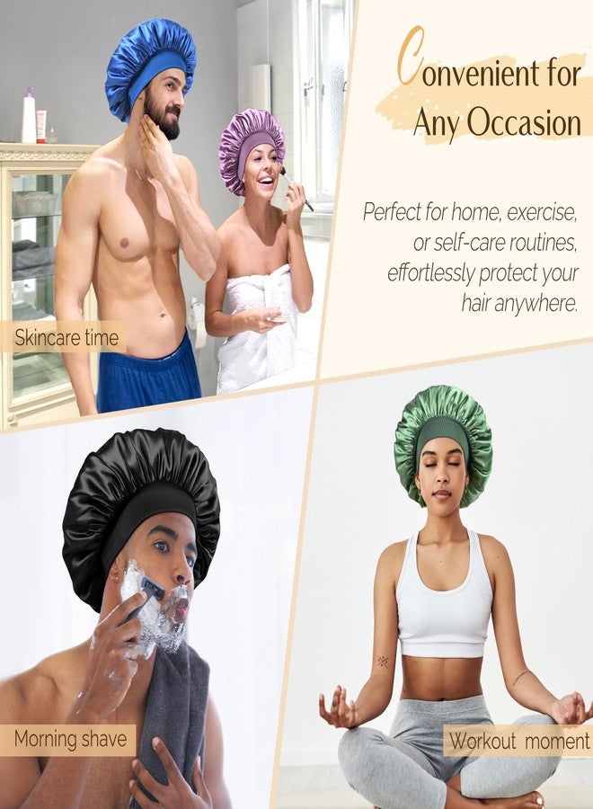 YANIBEST قبعة حرير يانيبيست للرجال، قبعة ساتان للشعر للنوم، غطاء نوم مزدوج الطبقة للرجال والنساء ذوي الشعر المجعد، أسود - Image 5